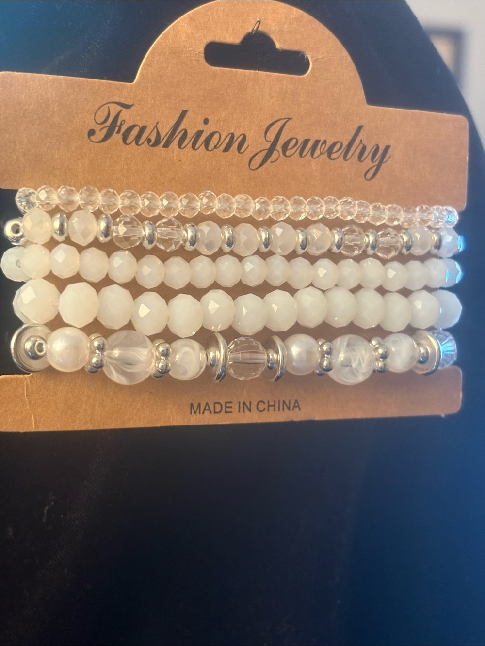 Fashion Jewelry White Beaded Stretch Bracelet Set
